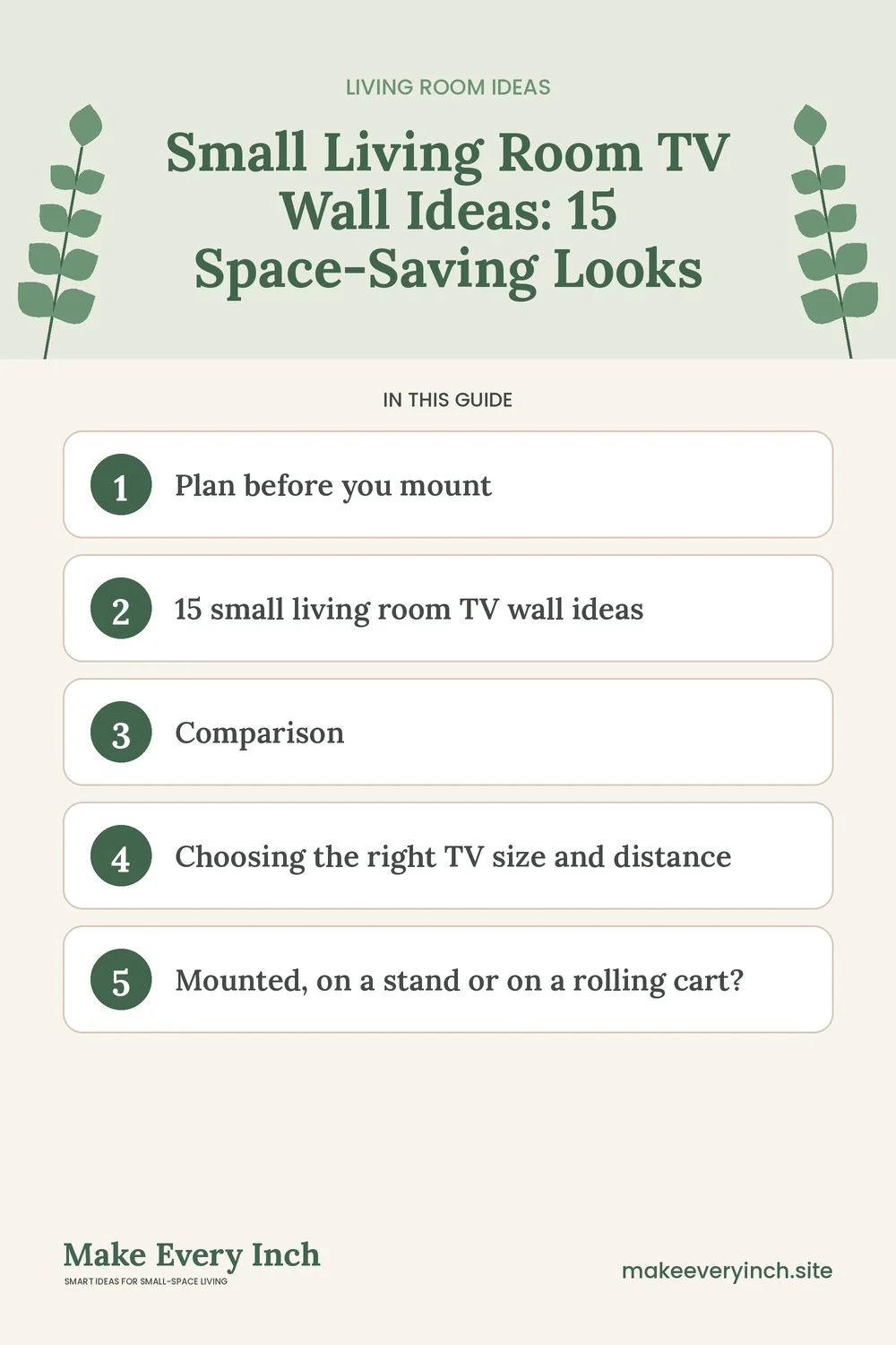 Pinterest pin listing the main topics in: Small Living Room TV Wall Ideas