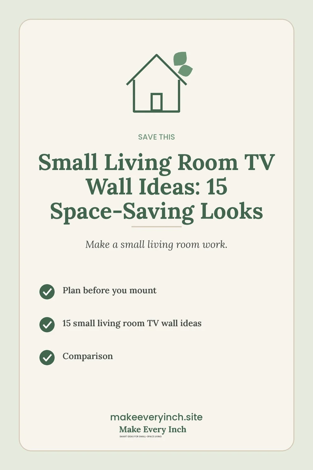 Save-this Pinterest pin with a short checklist for: Small Living Room TV Wall Ideas