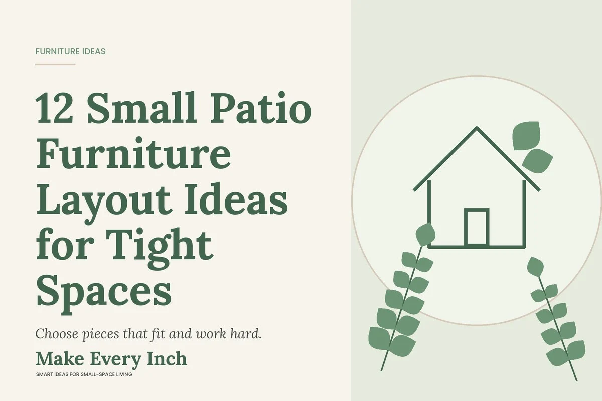 12 Small Patio Furniture Layout Ideas for Tight Spaces, Make Every Inch cover with a house and leaf illustration
