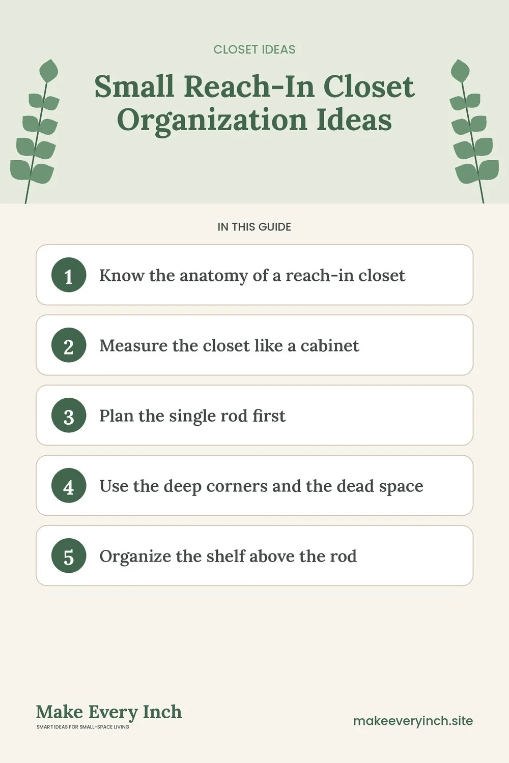 Pinterest pin listing the main topics in: Small Reach-In Closet Organization Ideas