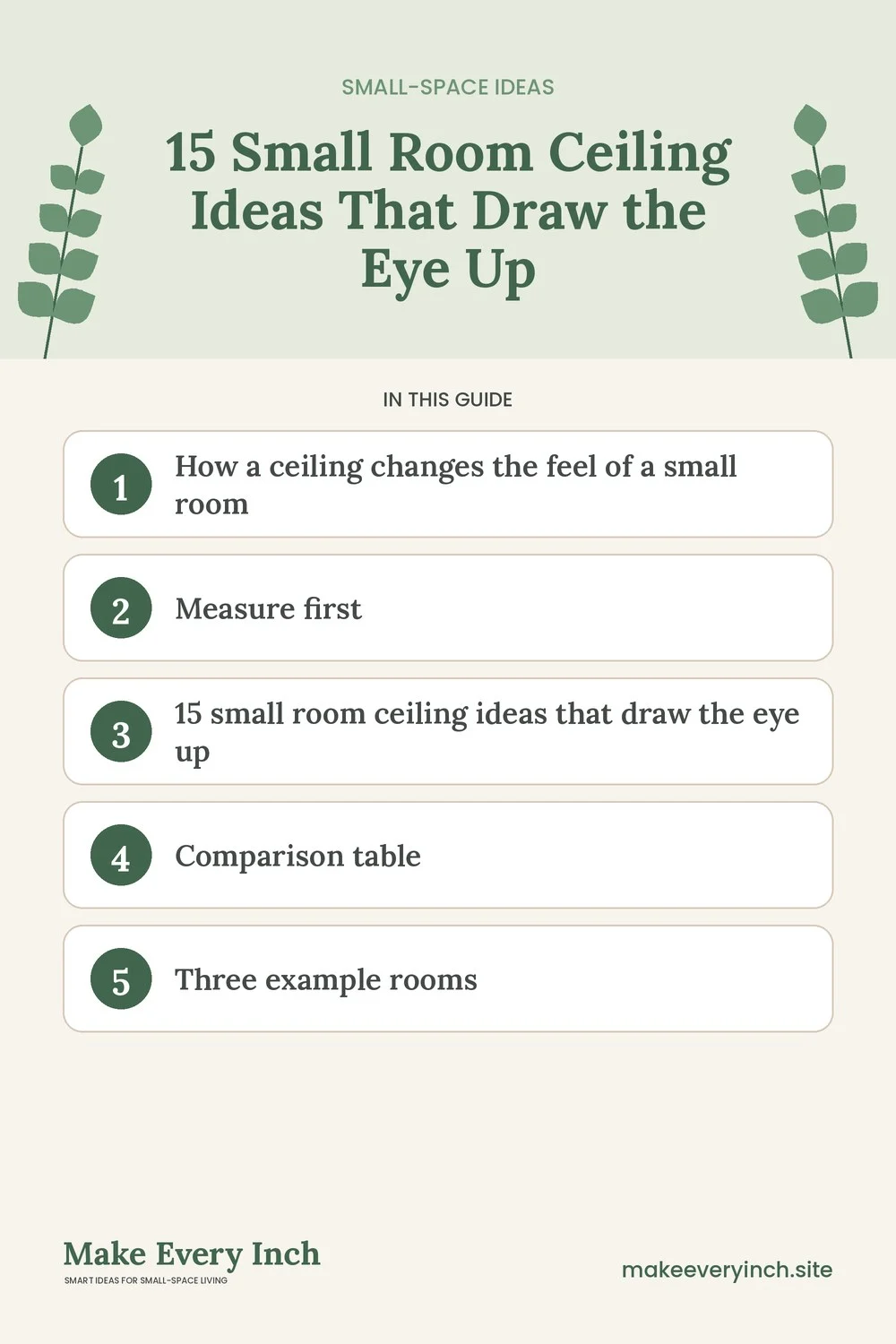 Pinterest pin listing the main topics in: 15 Small Room Ceiling Ideas That Draw the Eye Up