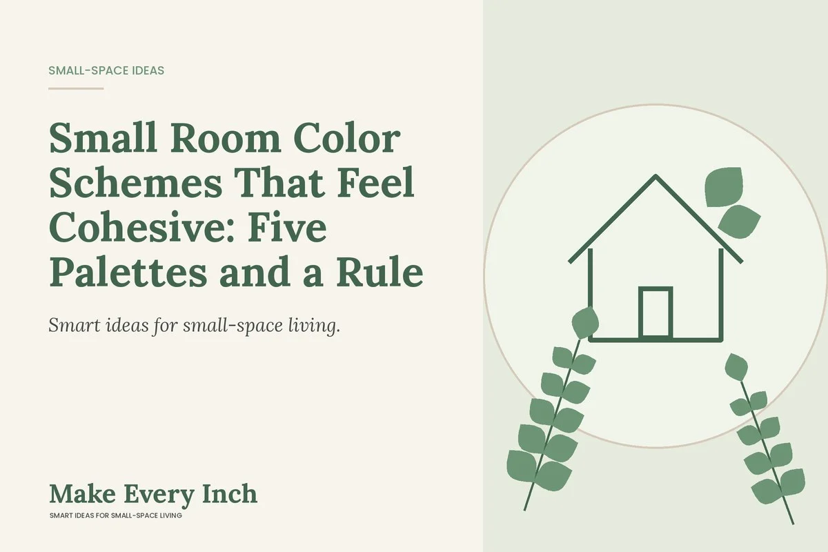Small Room Color Schemes That Feel Cohesive: Five Palettes and a Rule, Make Every Inch cover with a house and leaf illustration