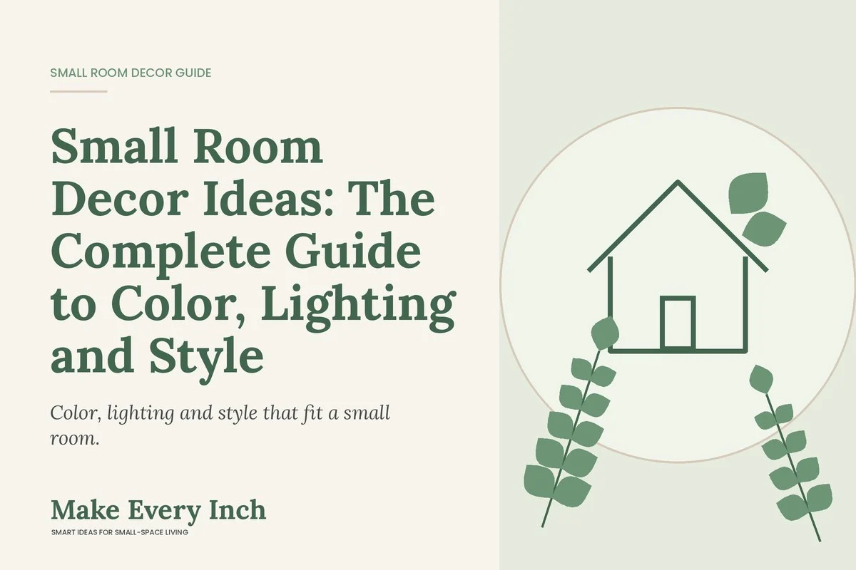Small Room Decor Ideas: The Complete Guide to Color, Lighting and Style, Make Every Inch guide cover with a house and leaf illustration