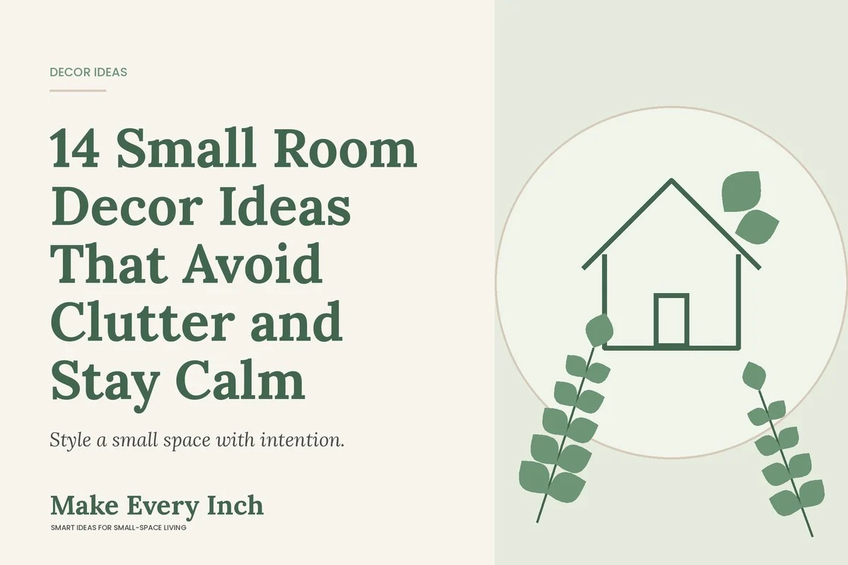 14 Small Room Decor Ideas That Avoid Clutter and Stay Calm, Make Every Inch cover with a house and leaf illustration