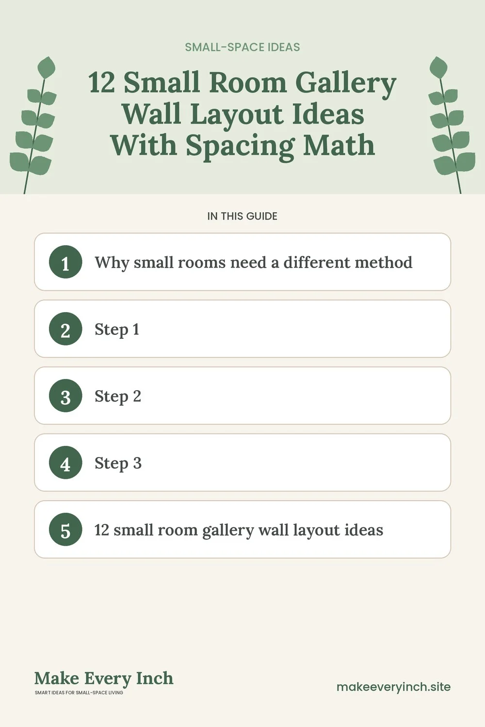 Pinterest pin listing the main topics in: 12 Small Room Gallery Wall Layout Ideas With Spacing Math