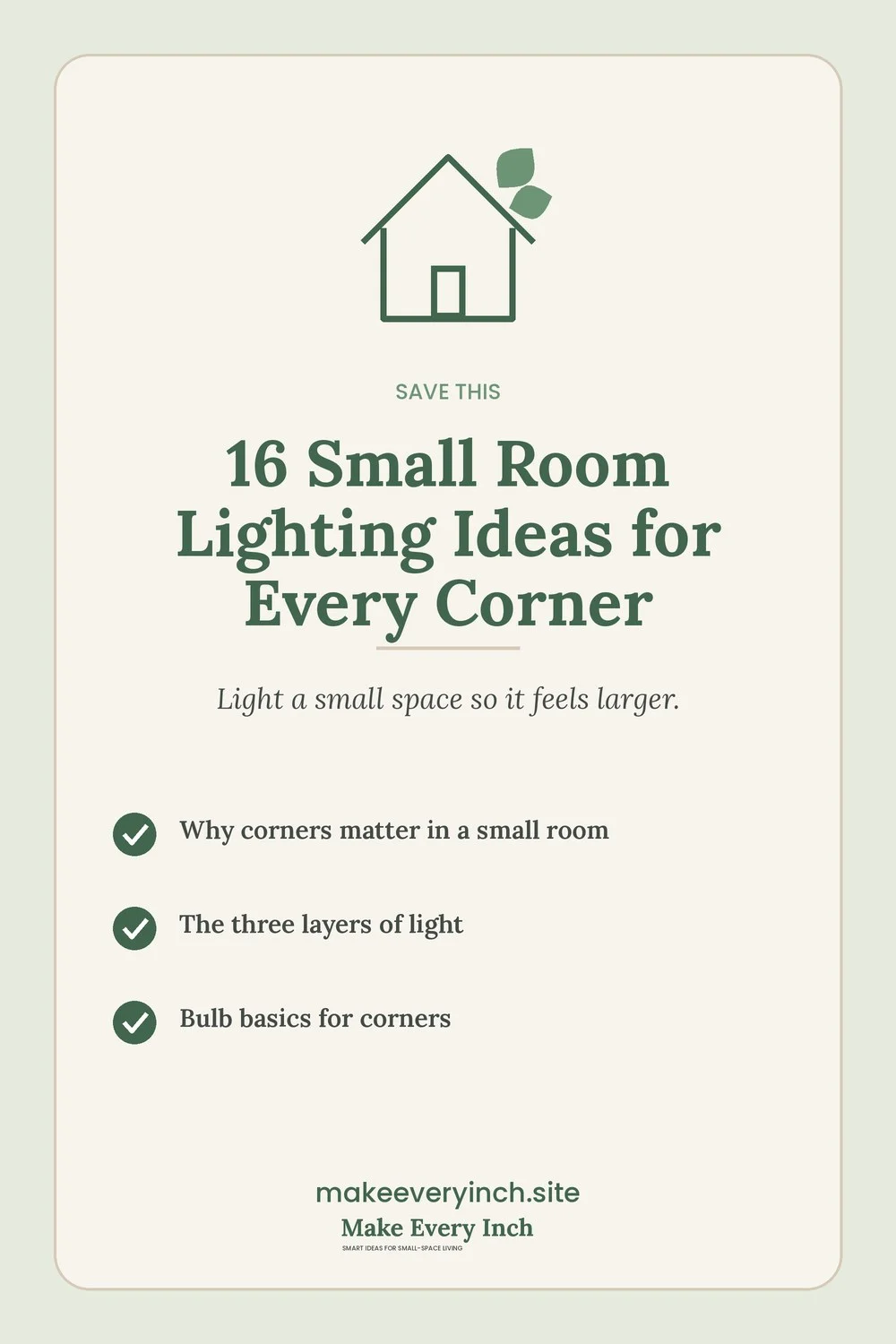 Save-this Pinterest pin with a short checklist for: 16 Small Room Lighting Ideas for Every Corner