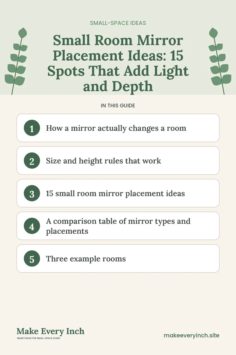 Pinterest pin listing the main topics in: Small Room Mirror Placement Ideas