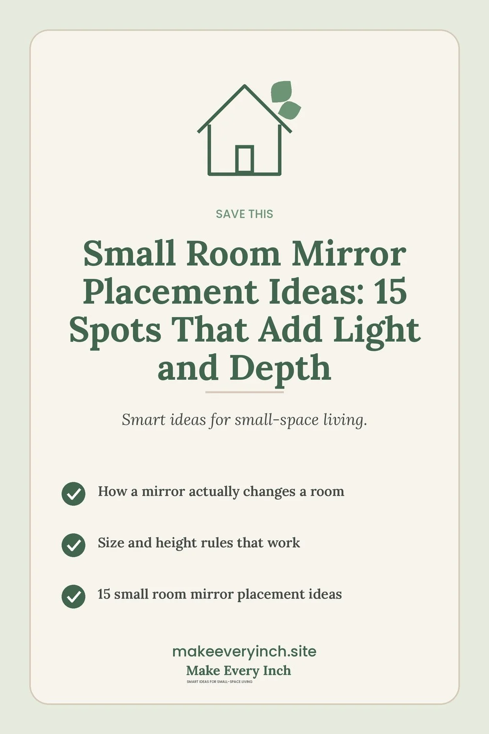 Save-this Pinterest pin with a short checklist for: Small Room Mirror Placement Ideas