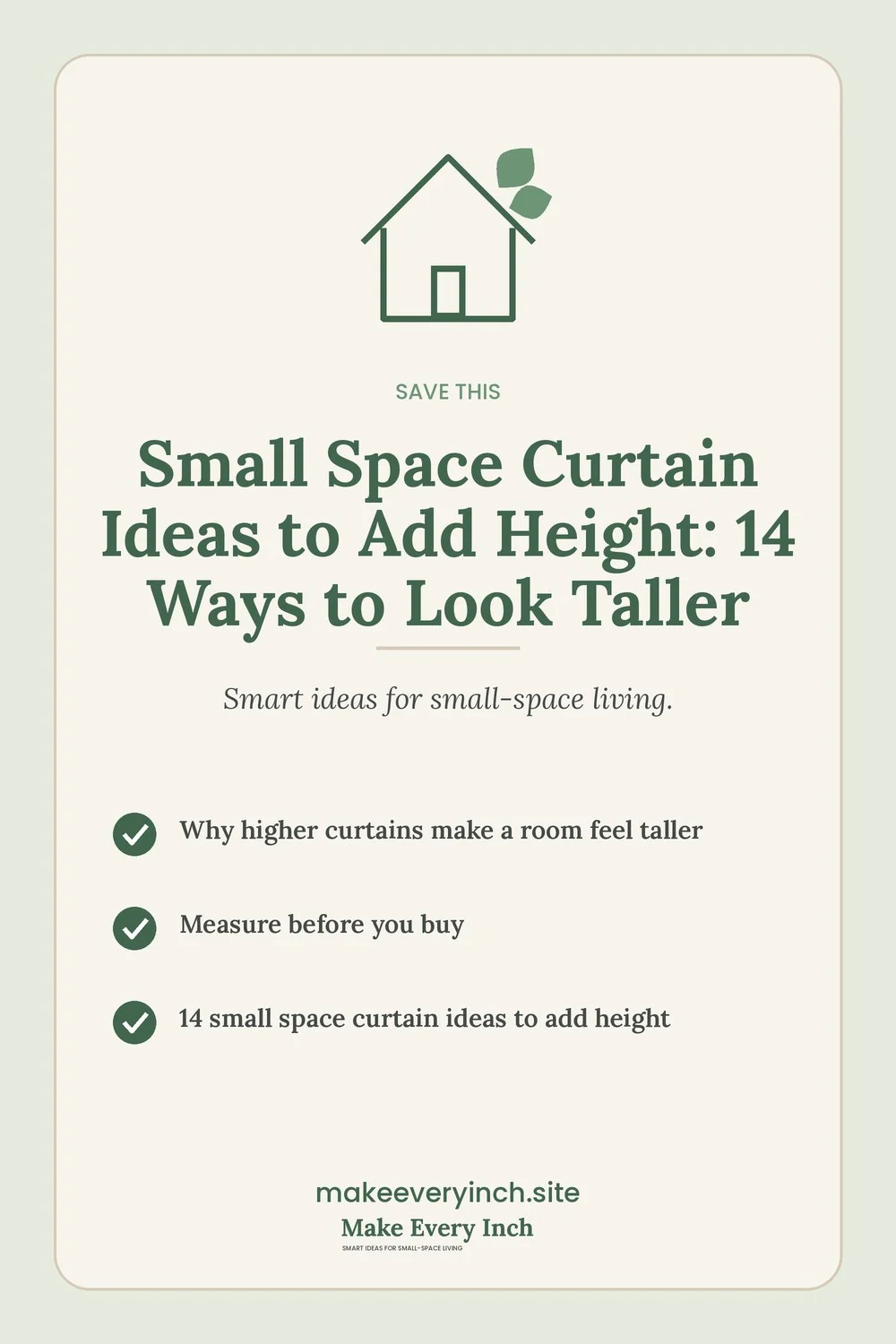 Save-this Pinterest pin with a short checklist for: Small Space Curtain Ideas to Add Height