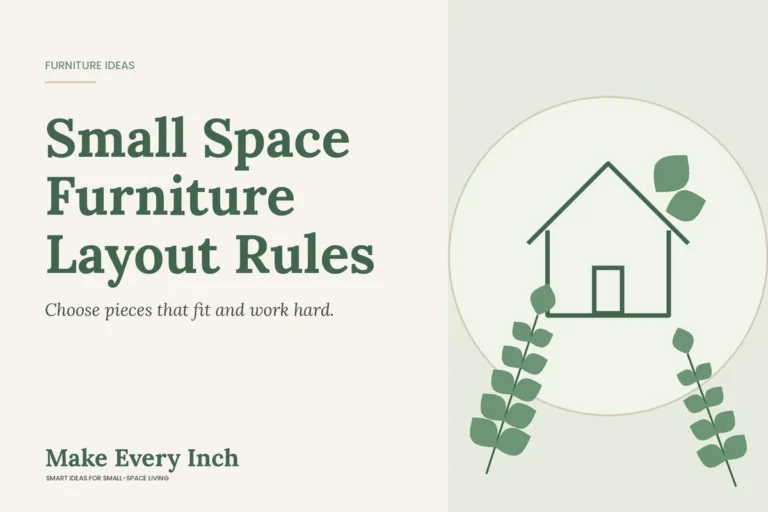 Small Space Furniture Layout Rules, Make Every Inch cover with a house and leaf illustration