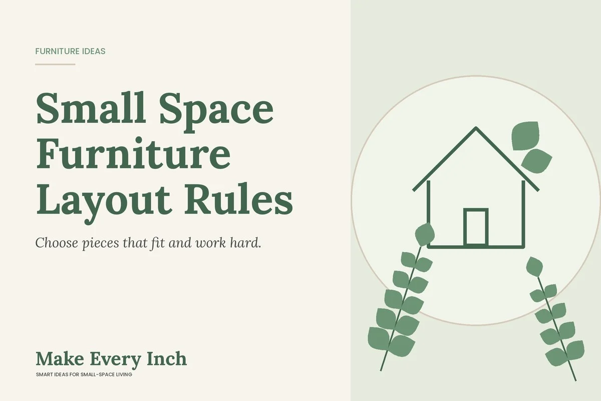 Small Space Furniture Layout Rules, Make Every Inch cover with a house and leaf illustration