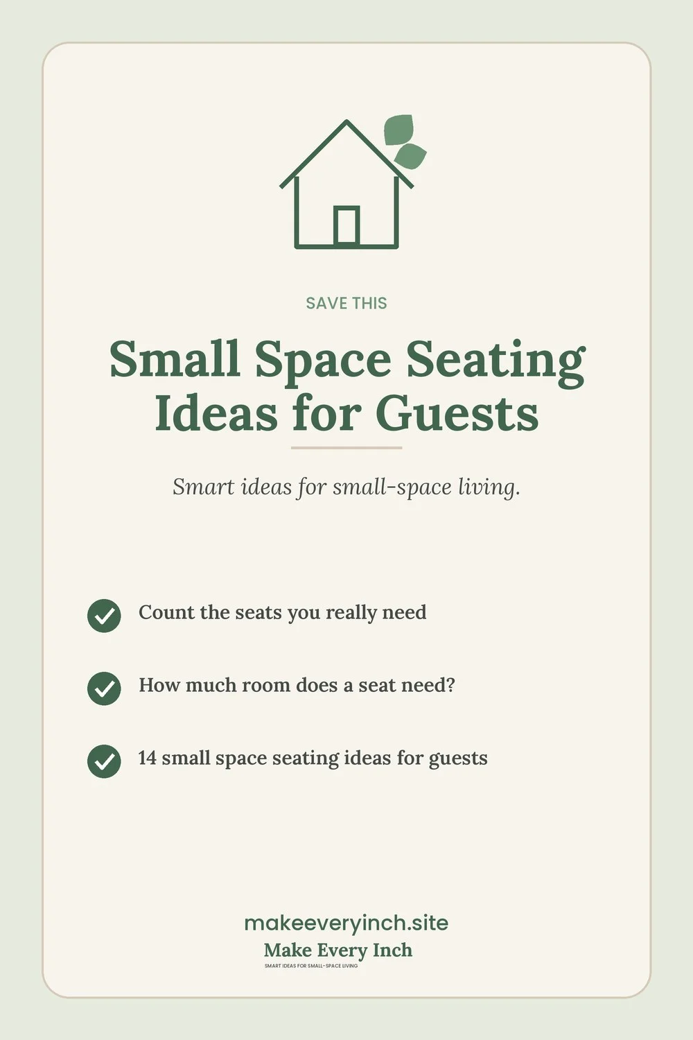 Save-this Pinterest pin with a short checklist for: Small Space Seating Ideas for Guests
