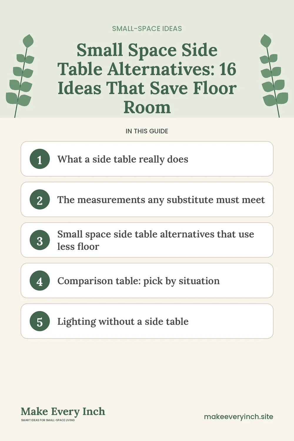 Pinterest pin listing the main topics in: Small Space Side Table Alternatives