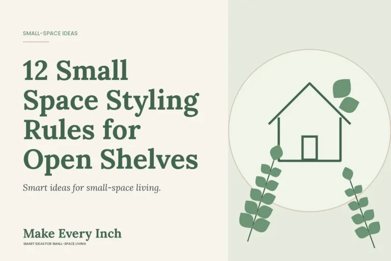 12 Small Space Styling Rules for Open Shelves, Make Every Inch cover with a house and leaf illustration