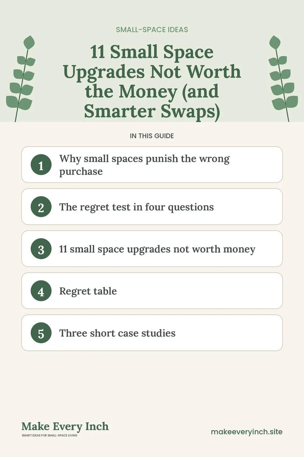 Pinterest pin listing the main topics in: 11 Small Space Upgrades Not Worth the Money (and Smarter Swaps)