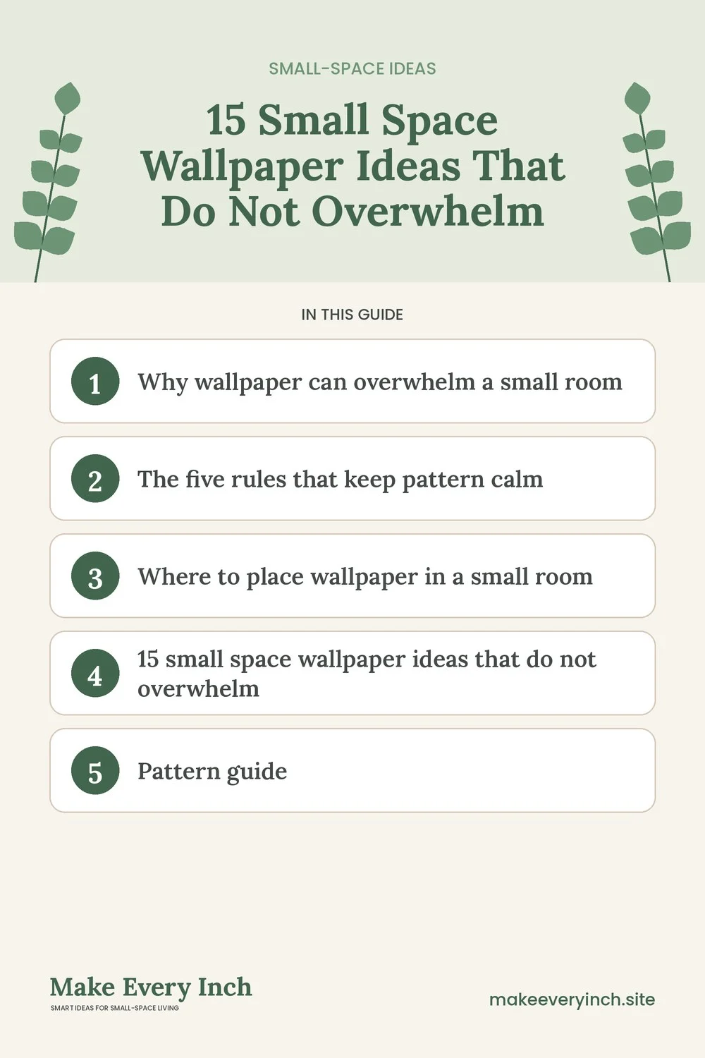 Pinterest pin listing the main topics in: 15 Small Space Wallpaper Ideas That Do Not Overwhelm