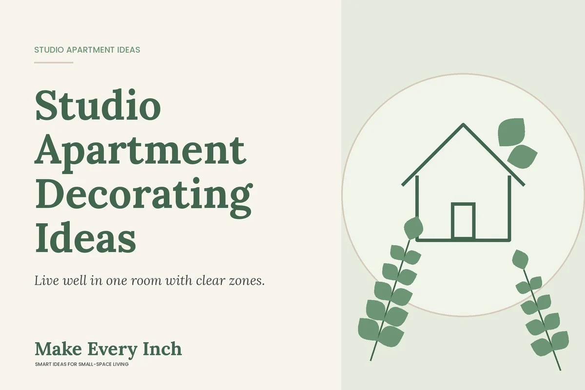 Studio Apartment Decorating Ideas, Make Every Inch cover with a house and leaf illustration