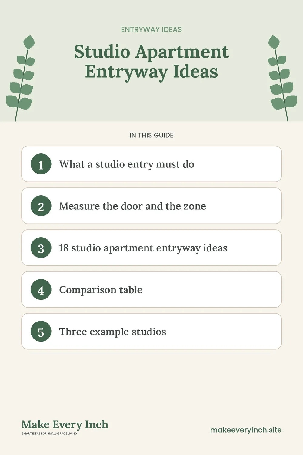 Pinterest pin listing the main topics in: Studio Apartment Entryway Ideas