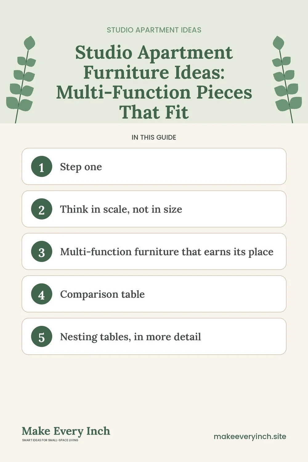 Pinterest pin listing the main topics in: Studio Apartment Furniture Ideas
