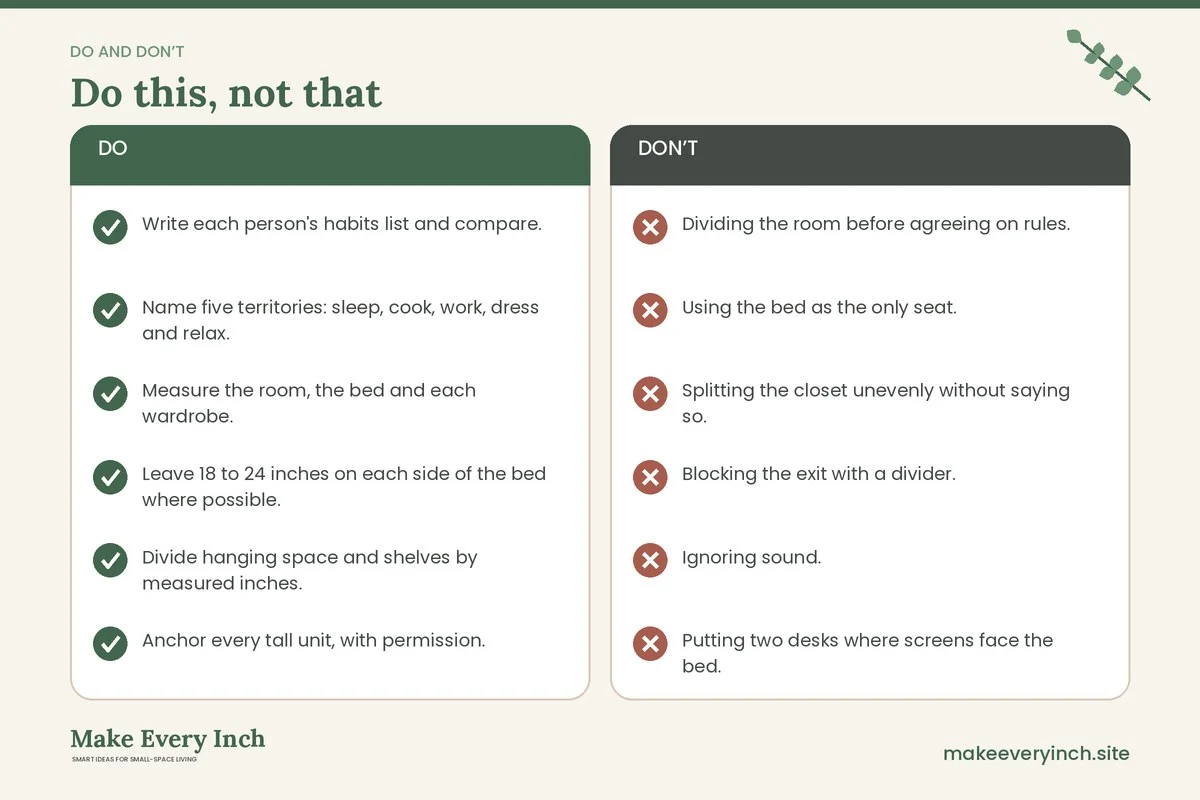 Do and don't checklist for: Studio Apartment Ideas for Couples