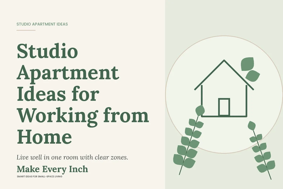 Studio Apartment Ideas for Working from Home, Make Every Inch cover with a house and leaf illustration