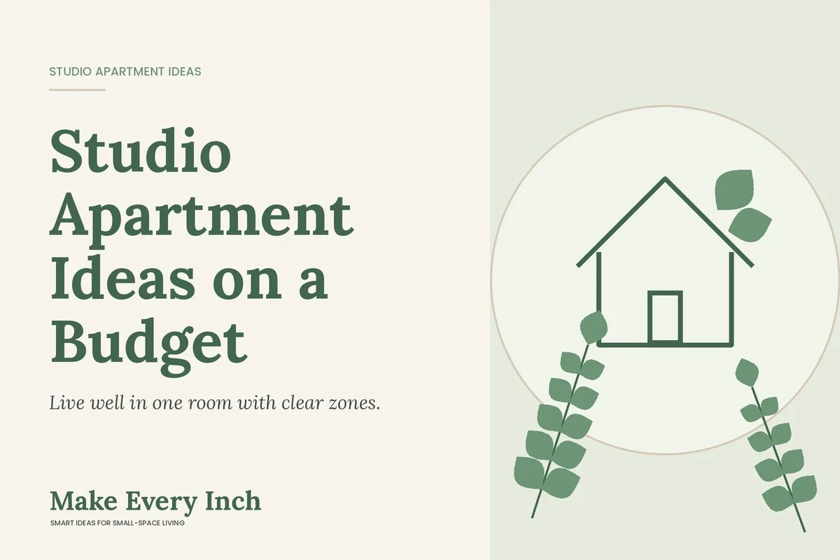 Studio Apartment Ideas on a Budget, Make Every Inch cover with a house and leaf illustration