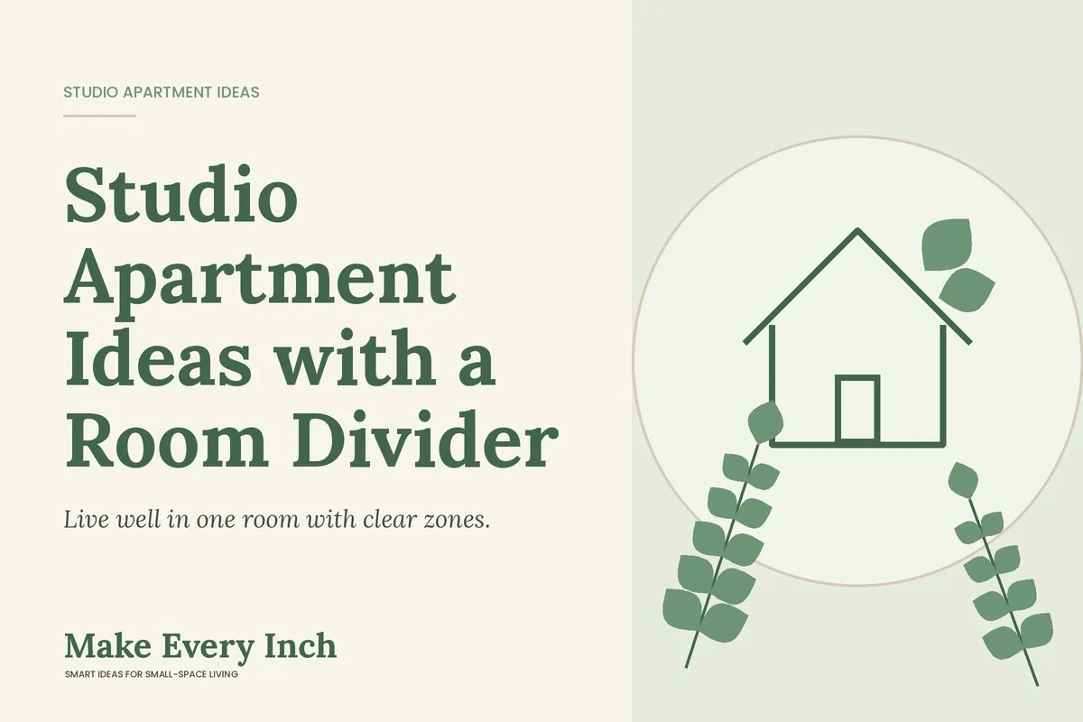 Studio Apartment Ideas with a Room Divider, Make Every Inch cover with a house and leaf illustration