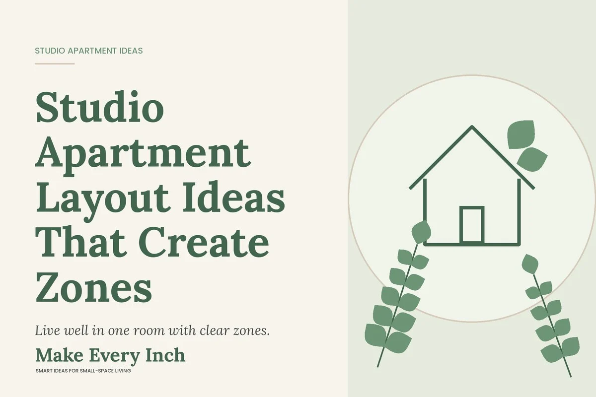 Studio Apartment Layout Ideas That Create Zones, Make Every Inch cover with a house and leaf illustration
