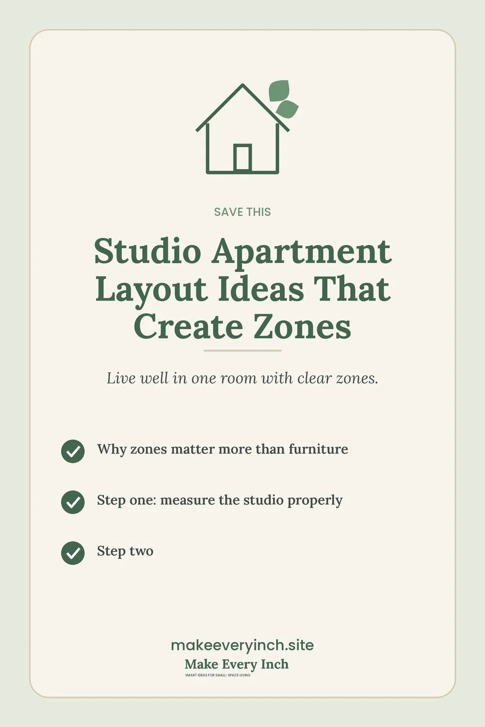 Save-this Pinterest pin with a short checklist for: Studio Apartment Layout Ideas That Create Zones