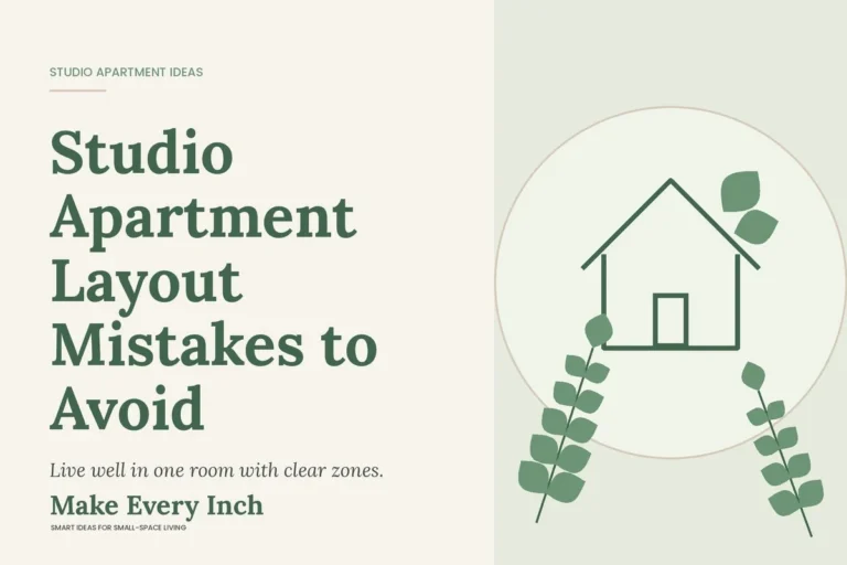 Studio Apartment Layout Mistakes to Avoid, Make Every Inch cover with a house and leaf illustration