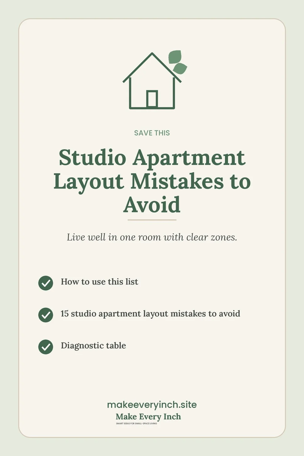Save-this Pinterest pin with a short checklist for: Studio Apartment Layout Mistakes to Avoid