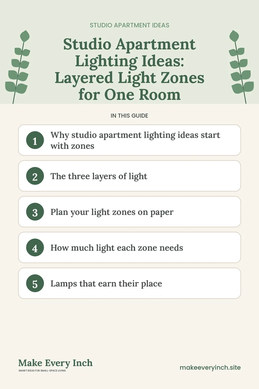 Pinterest pin listing the main topics in: Studio Apartment Lighting Ideas
