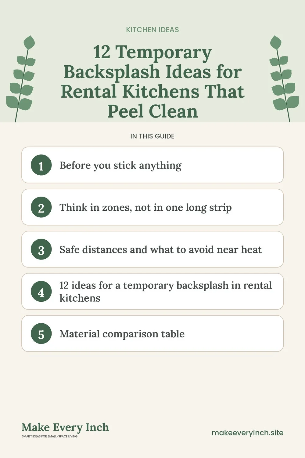 Pinterest pin listing the main topics in: 12 Temporary Backsplash Ideas for Rental Kitchens That Peel Clean