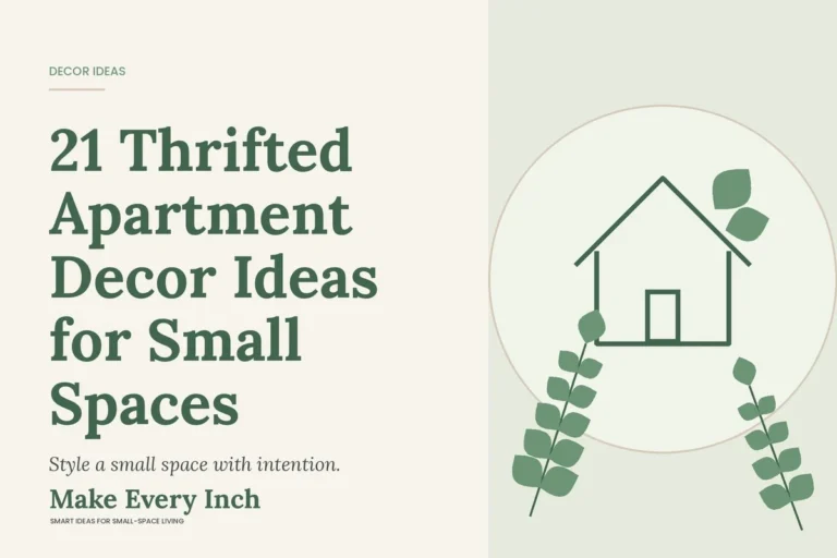 21 Thrifted Apartment Decor Ideas for Small Spaces, Make Every Inch cover with a house and leaf illustration