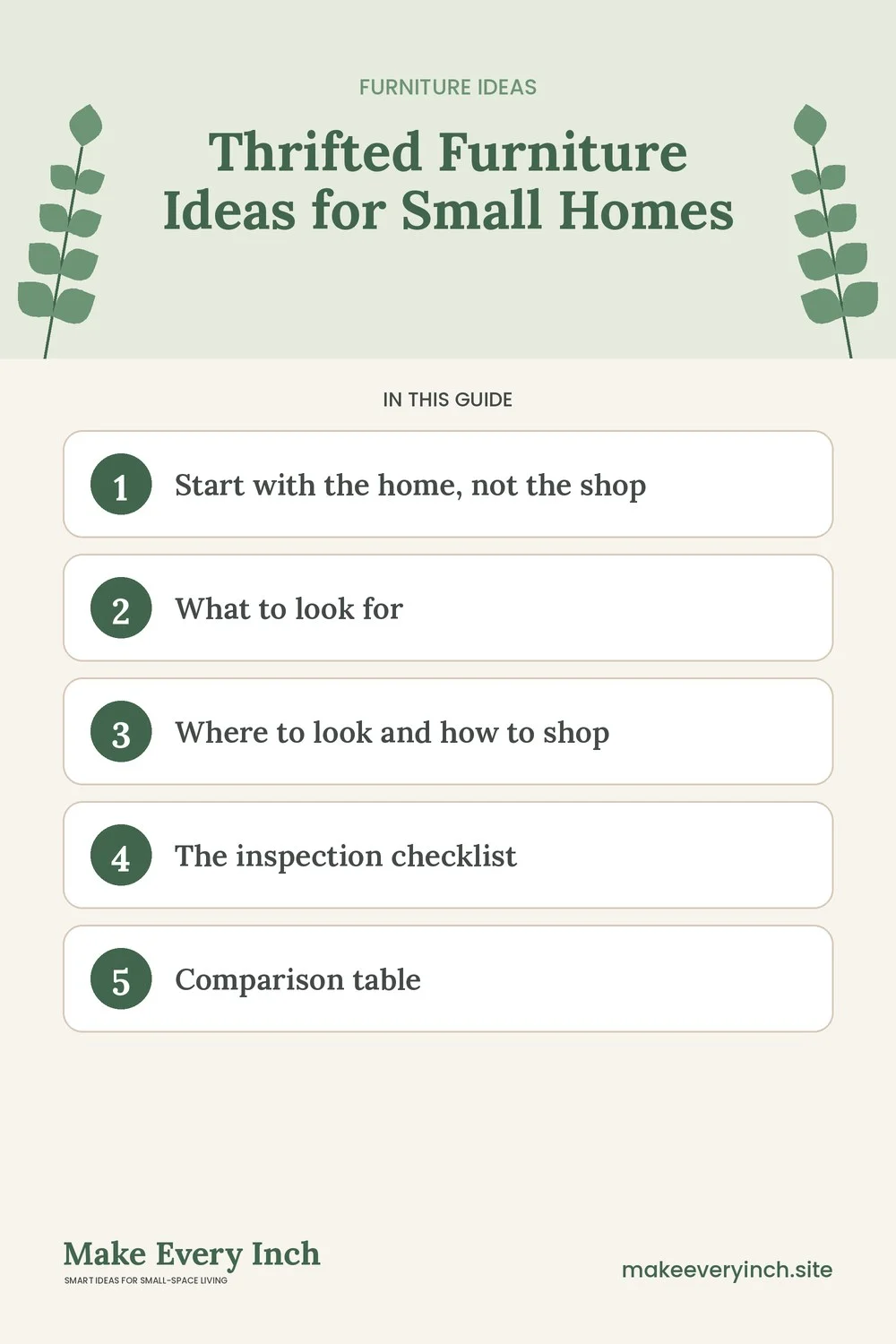 Pinterest pin listing the main topics in: Thrifted Furniture Ideas for Small Homes