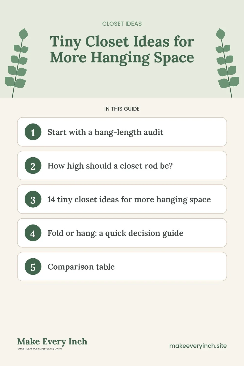 Pinterest pin listing the main topics in: Tiny Closet Ideas for More Hanging Space