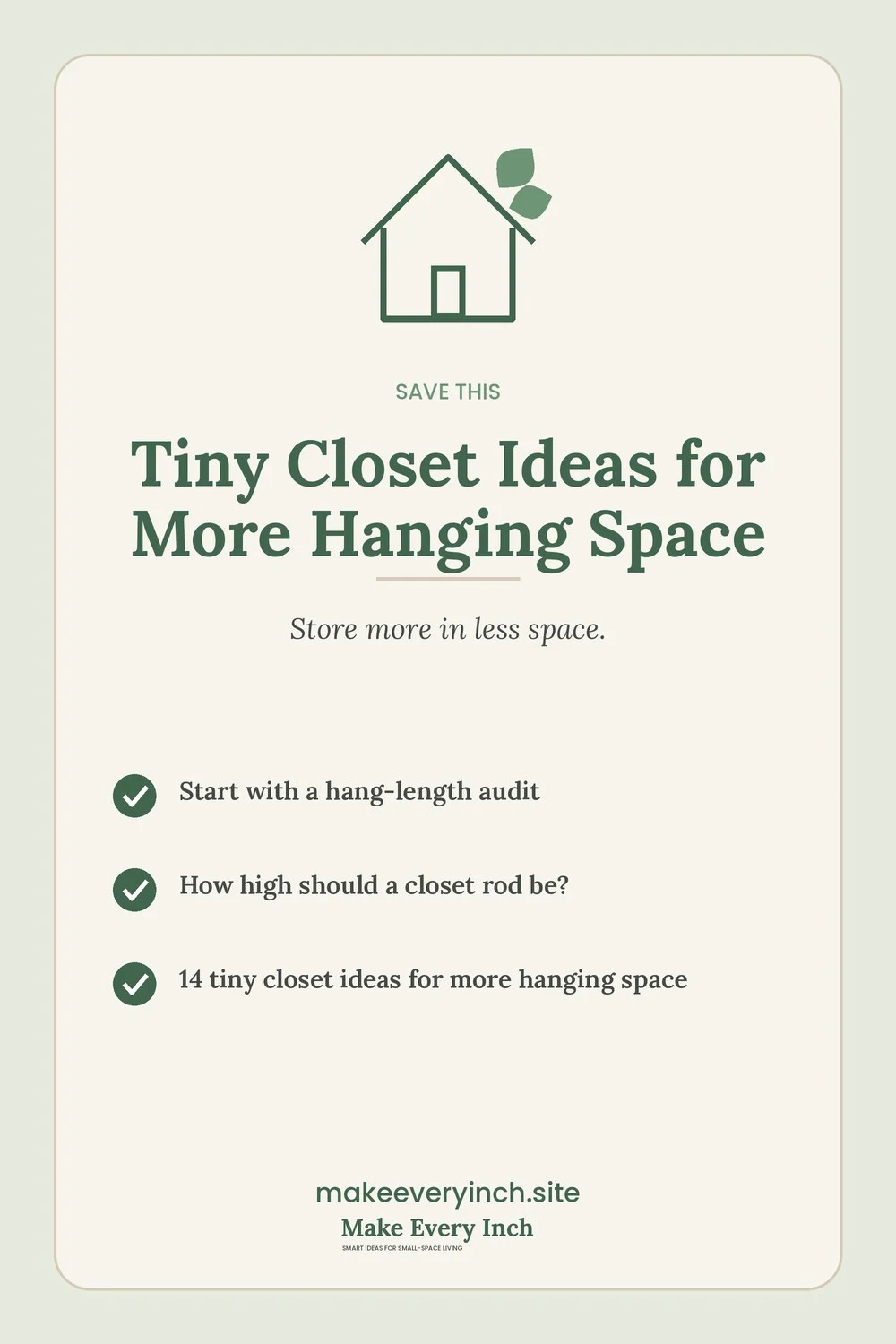 Save-this Pinterest pin with a short checklist for: Tiny Closet Ideas for More Hanging Space