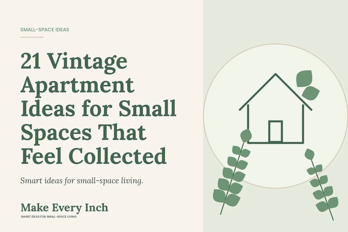21 Vintage Apartment Ideas for Small Spaces That Feel Collected, Make Every Inch cover with a house and leaf illustration